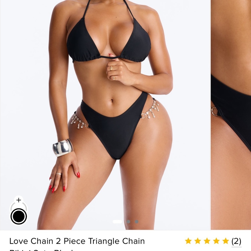 Fashion Nova Black Chain Accent Triangle Bikini